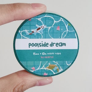 Ruban adhésif en Washi Sakura Koi Dream au bord de la piscine - Sticker déco kawaii mignon pour journal