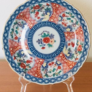 One Vintage Imari Fan Pattern print Japanese Porcelain Dinner Plate Mino Porcelain
