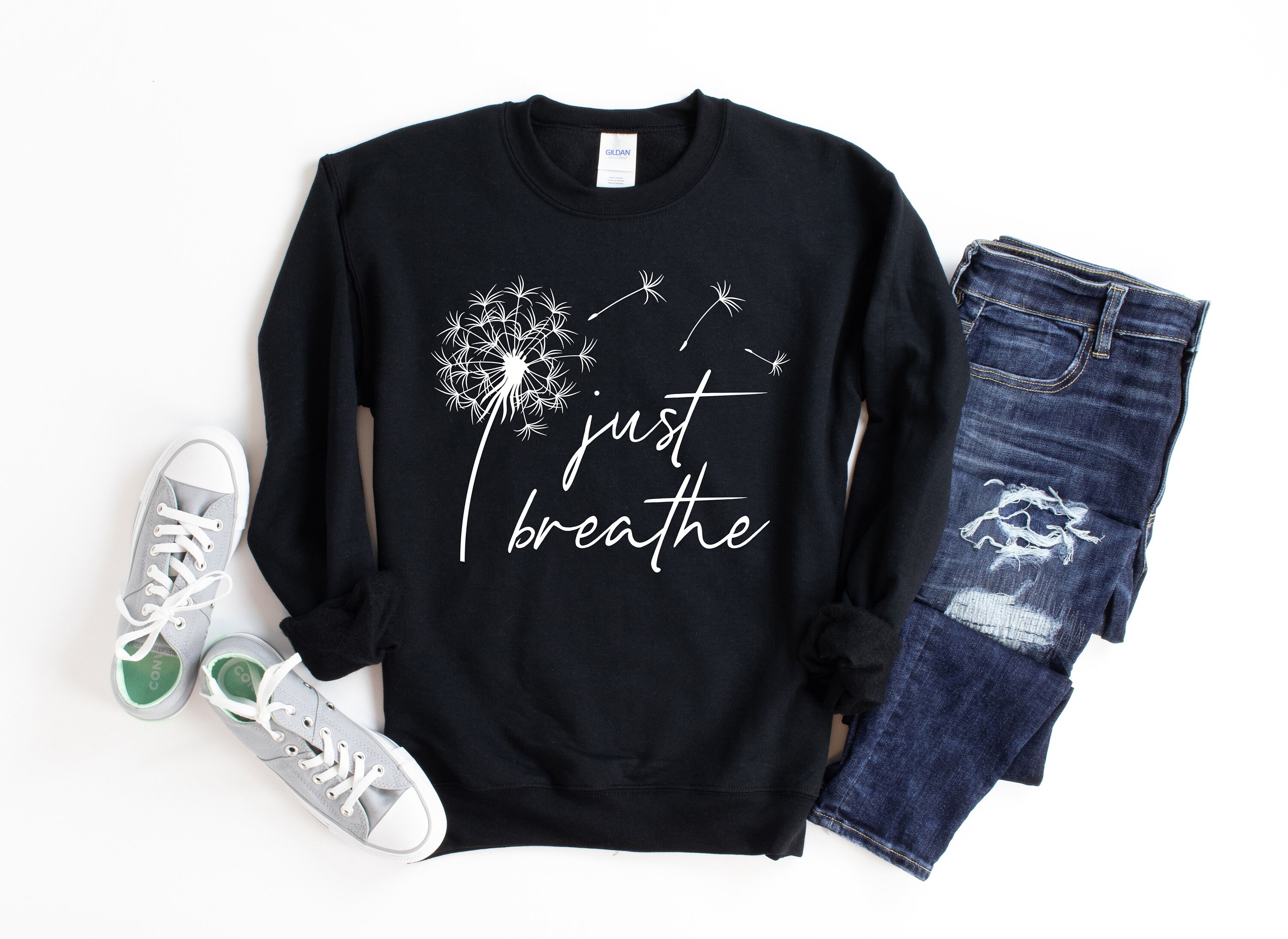 Just Breathe Sweatshirt Thanksgiving Sweatshirt Meditation | Etsy