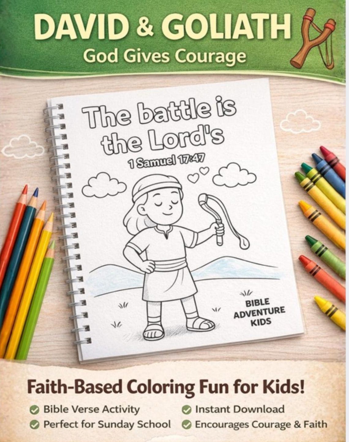 David and Goliath Coloring Page WITH Short Story | Bible Story ...