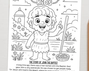 John the Baptist Bible Coloring Page + Short Story | Kids Christian Printable | Sunday School | Homeschool | Church Lesson