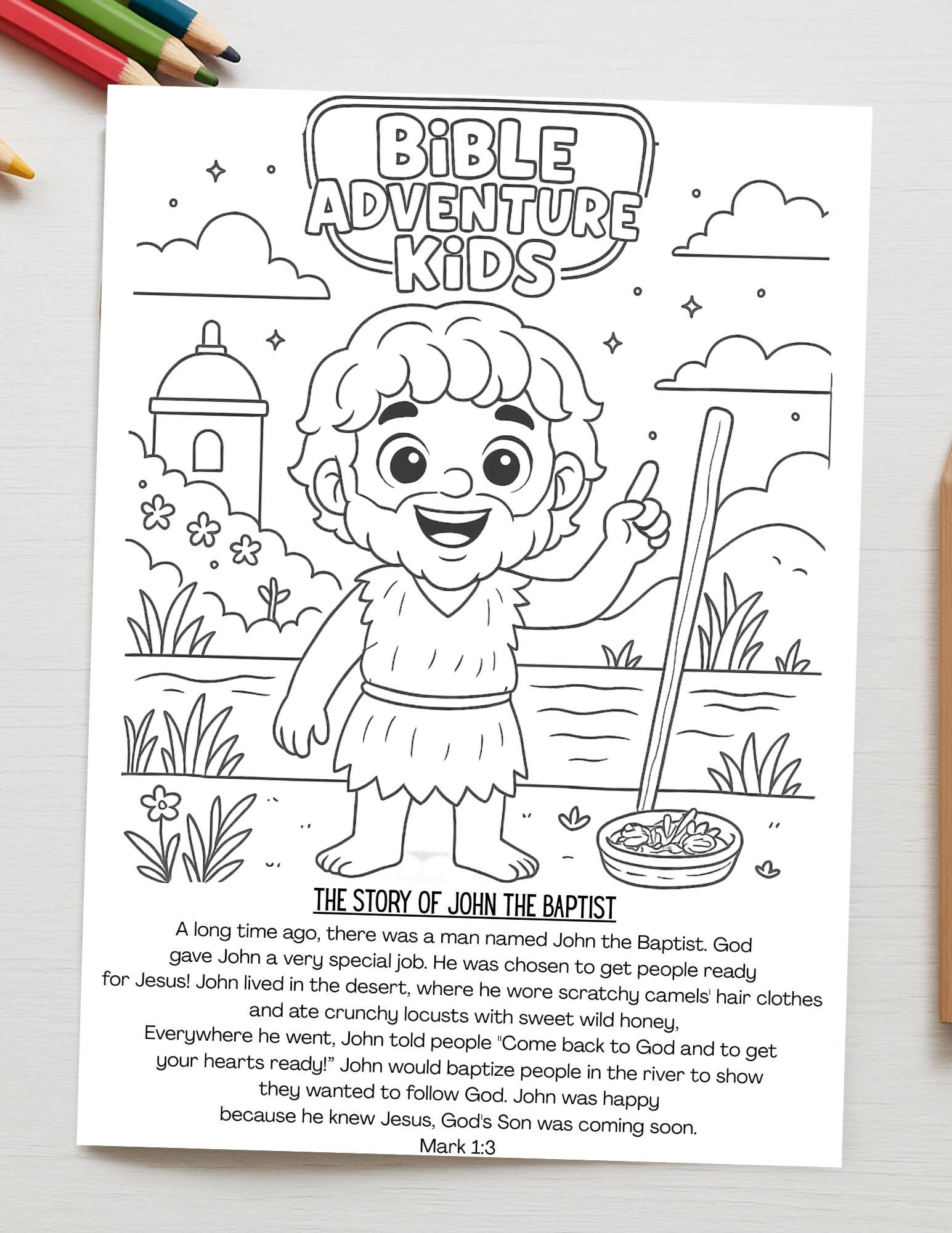 John the Baptist Bible Coloring Page + Short Story | Kids Christian ...