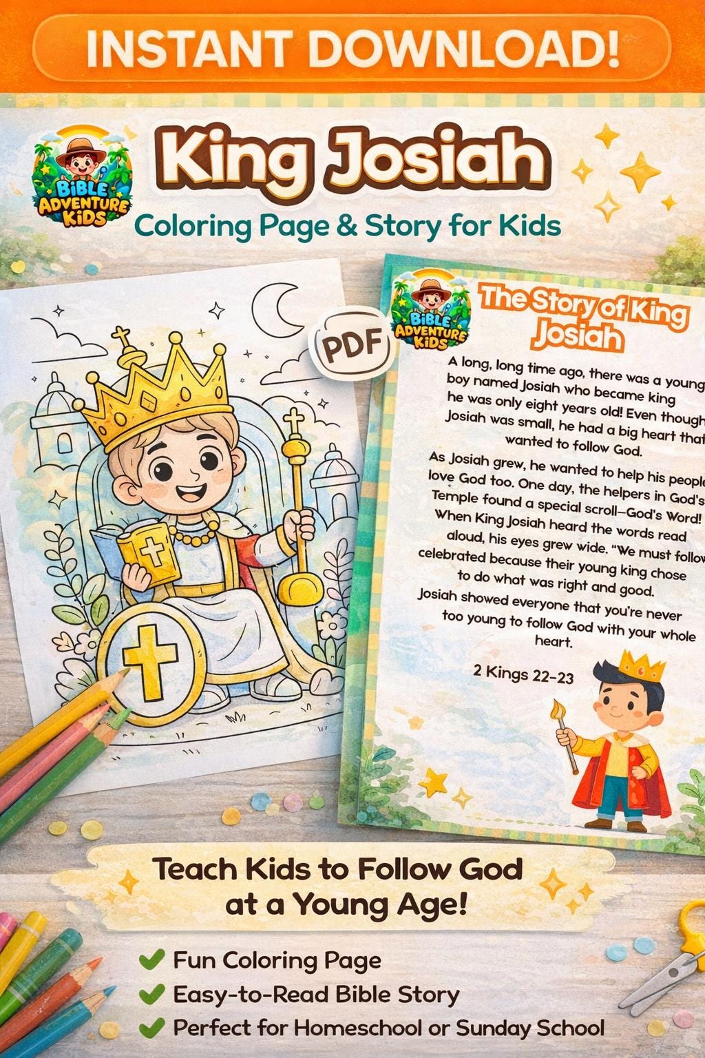 King Josiah Coloring Page & Bible Story Printable | Kids Christian
