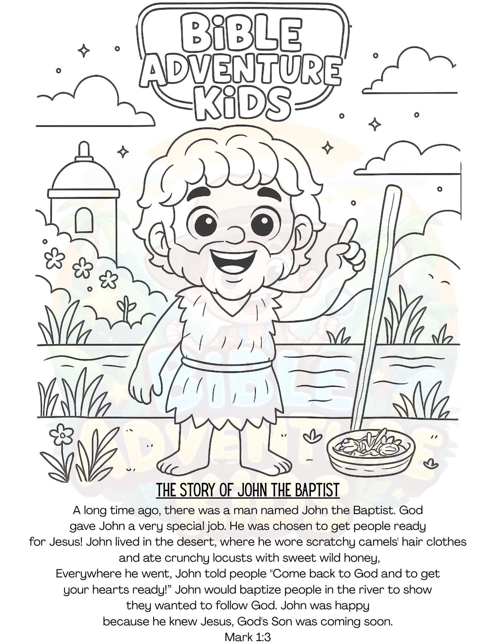 John the Baptist Bible Coloring Page + Short Story | Kids Christian ...