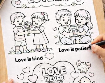 Love Is Kind Love Is Patient Coloring Page | Christian Valentine Coloring for Kids | 1 Corinthians 13 | Bible Printable