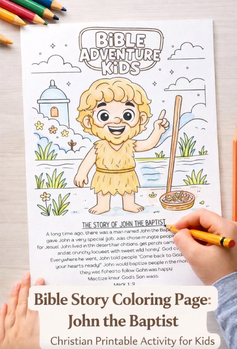 Johannes der Täufer Bibel Malseite + Kurze Geschichte | Kinder Christian Printable | Sonntagsschule | Hausschule | Kirchenstunde Bild 3