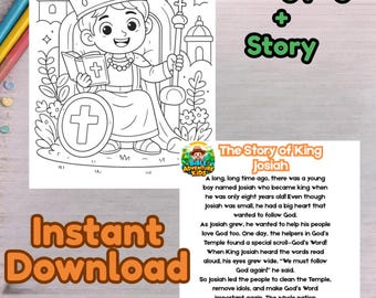 König Josia Malseite & Bibelgeschichte zum Ausdrucken | Kinder christliche Aktivität | Sonntagsschule Arbeitsblatt | Bibel Abenteuer Kinder Download