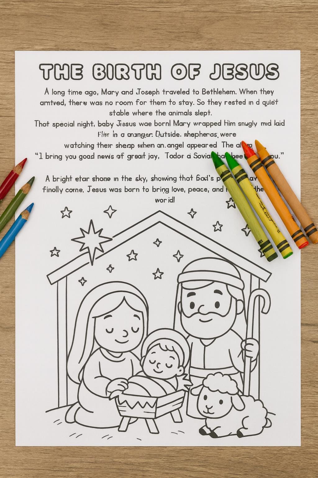 The Birth of Jesus Coloring Page WITH a Short Story| Nativity Printable ...