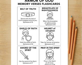 Armor of God Memory Verse Flashcards | Christian Printable | Bible Lesson for Kids | Sunday School Activity | Ephesians 6:10–18