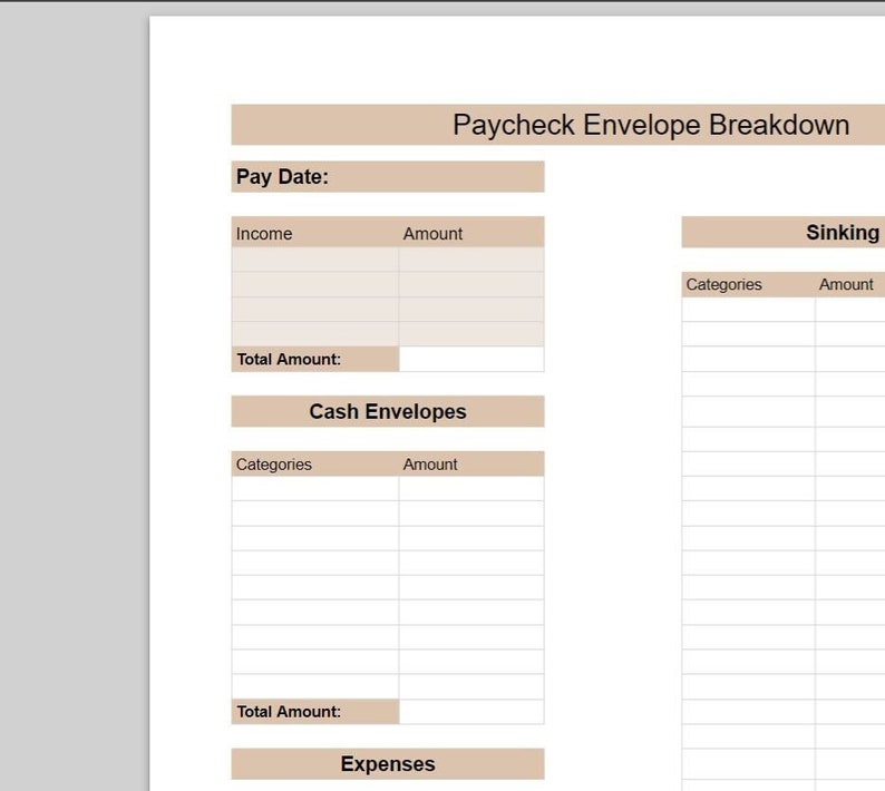 Cash Envelope Paycheck Breakdown Tracker DIGITAL DOWNLOAD Etsy