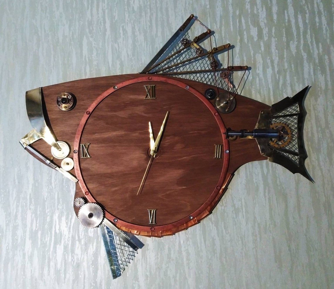 Panel clock Wooden fish. Etsy