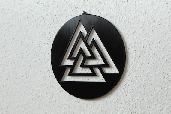 Mural Wall Decoration Valknut Wotan knot with Runes-Wooden