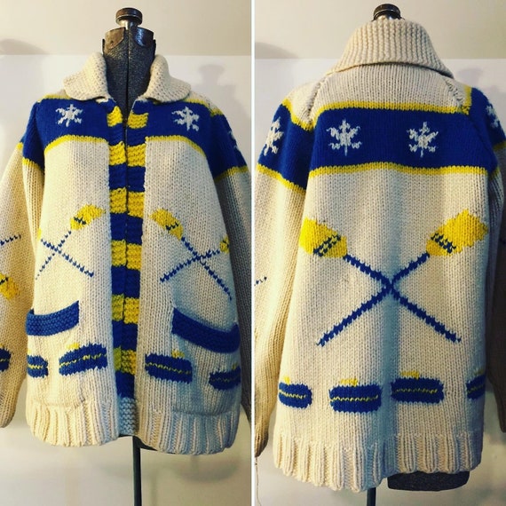 1950s Rowing Hand knit Cardigan Zip Front Sweater