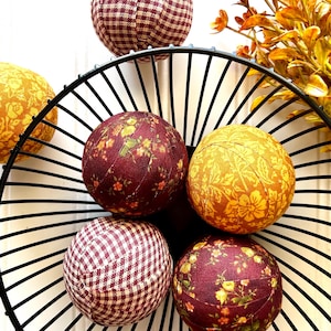 Autumn Fabric Wrapped Rag Balls, Fall Tiered Tray Decor, Dough Bowl or Basket filler, Seasonal Home Decoration, Cottage Style