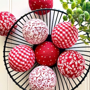 Valentines Day Faux Rag Balls, Dough Bowl or Basket Filler, Farmhouse Tiered Tray