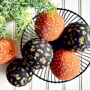 Fall Floral Faux Rag Balls, Autumn Tiered Tray, Thanksgiving Dough Bowl or Basket Filler, Seasonal Home Decor, Farmhouse Style