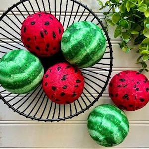 Watermelon Fabric Wrapped Rag Balls, Tier Tray Decor, Summer Basket Filler, Dough Bowl Filler, Summertime Home Decor