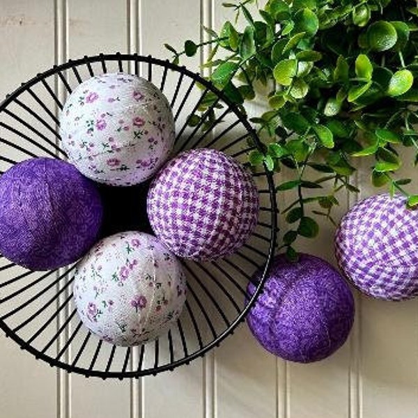 Lavender Floral Fabric Wrapped Rag Balls, Tier Tray Decor, Basket Filler, Farmhouse Dough Bowl Filler, Spring and Summer Home Decor