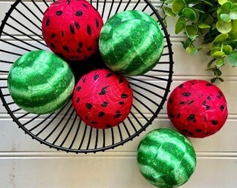 Watermelon Fabric Wrapped Rag Balls, Tier Tray Decor, Summer Basket Filler, Dough Bowl Filler, Summertime Home Decor