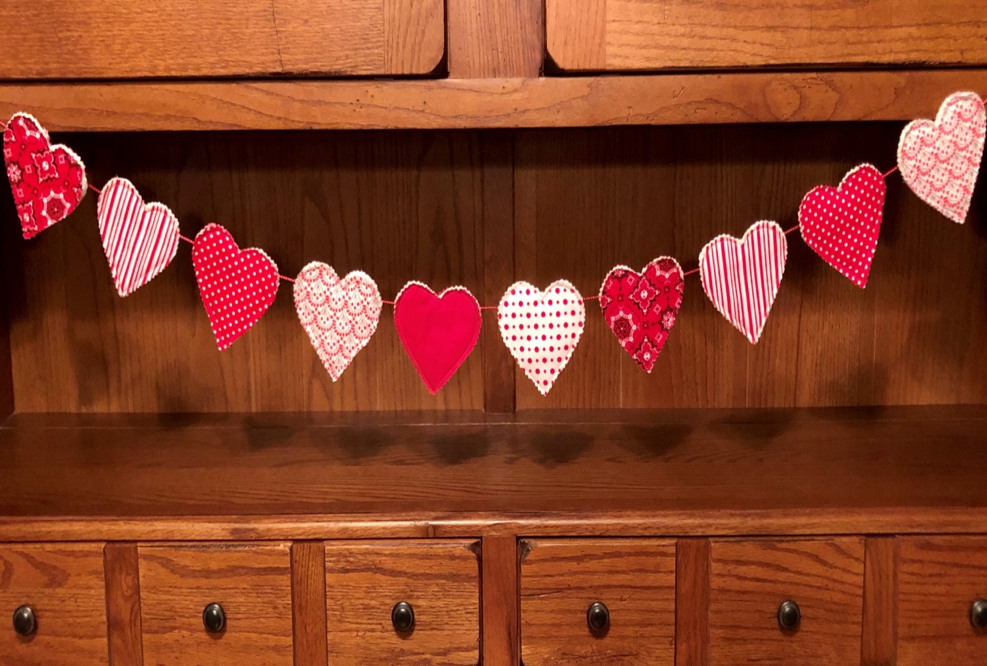 Valentine Garland Red Hearts Banner Swag Bunting Quilted Etsy