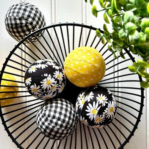 Daisy Fabric Wrapped Rag Balls, Summer Basket or Dough Bowl Filler, Spring Floral Tiered Tray Decor, Farmhouse Home Decor
