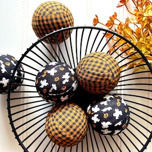 Halloween Fabric Wrapped Rag Balls, Ghosts Tier Tray Decor, Halloween Basket or Dough Bowl Filler,  Farmhouse Autumn Home Decor