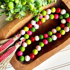 Watermelon Wood Bead Garland, Summer Tiered Tray, Boho Farmhouse Decor, Kitchen Home Decor, Dough Bowl, Coffee Bar, Book Drape