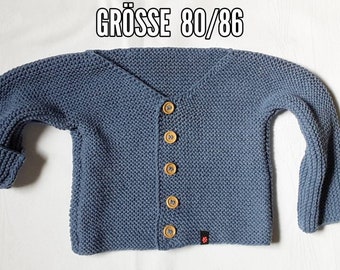 Cardigan for children Size 80/86 Grey-blue cotton, hand-knitted