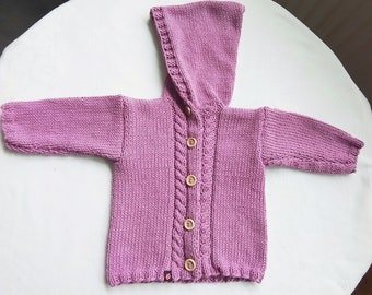 Baby cotton cardigan in light fuchsia and size 62/68