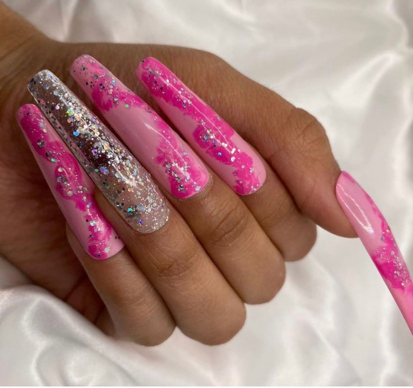 Extra long glitter nails pink long nails long glitter nails Etsy