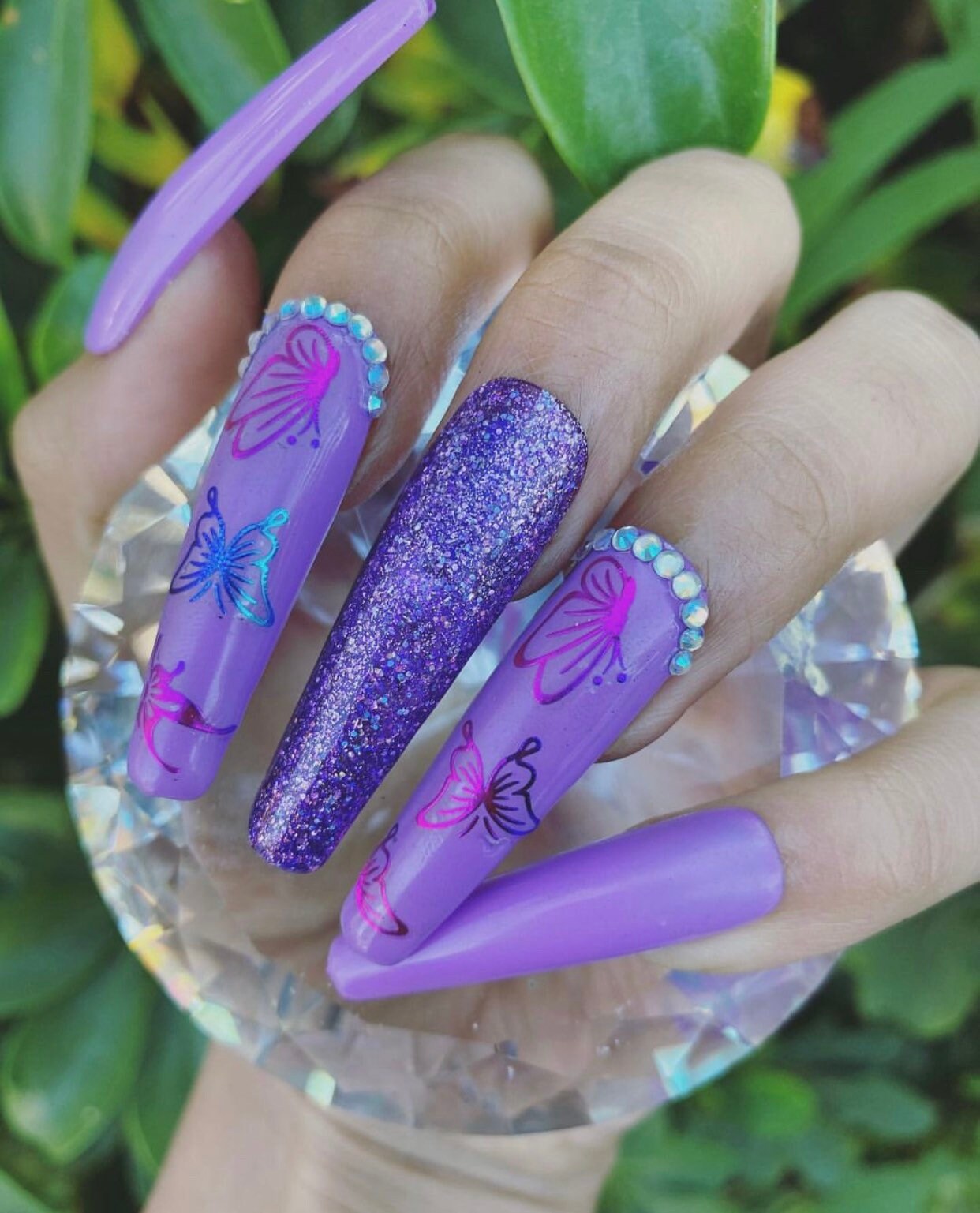 Extra long coffin nails press on purple nails purple glue on Etsy