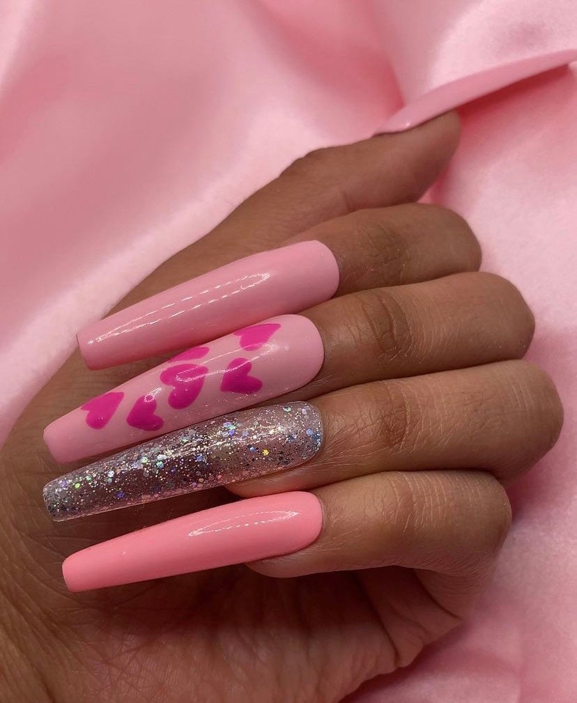 Extra long coffin nails xxl nails xl heart nails pink heart Etsy