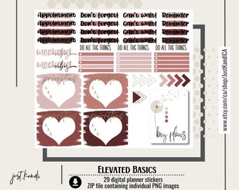 Elevated Basics digital planner stickers, cropped transparent PNG files