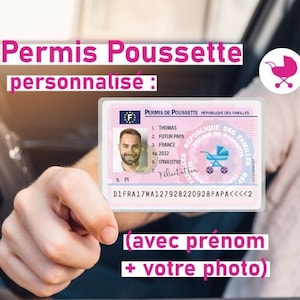 Permis poussette annonce grossesse papa papy mamie etc idée originale famille et amis Envoi rapide fait main carte plastifiée boite à papa