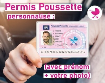 Permis poussette annonce grossesse papa papy mamie etc idée originale famille et amis Envoi rapide fait main carte plastifiée boite à papa