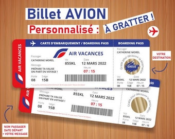 Billet avion personnalisable à gratter Carte d'embarquement surprise personnalisée annonce voyage originale cadeau noel vacances séjour