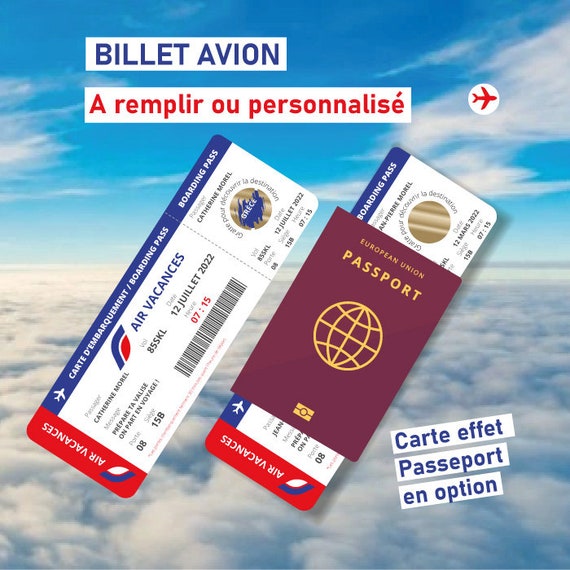 Billet avion personnalisable à gratter Carte d'embarquement surprise  personnalisée annonce voyage originale cadeau noel vacances séjour -   France