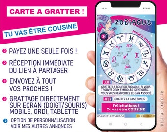 Cousine annonce grossesse Carte à gratter digitale surprise carte numérique grattage directement sur écran doigt/souris tu vas être cousine