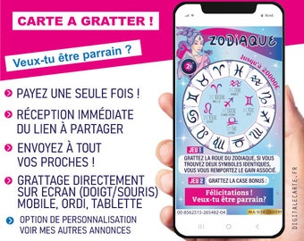 parrain demande veux-tu être parrain annonce original Carte à gratter digitale surprise carte numérique grattage directement sur écran doigt