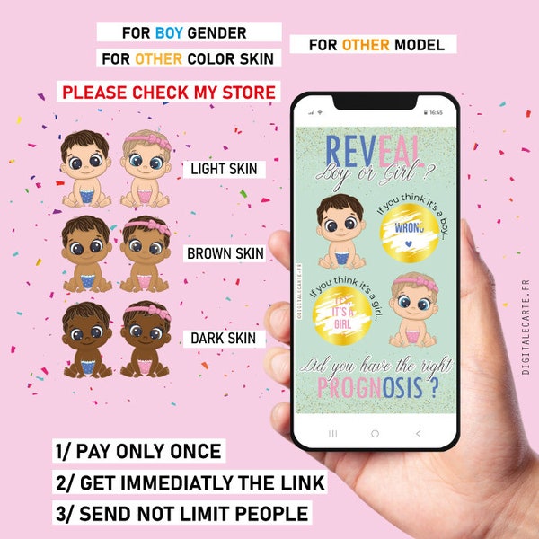 Digital Scratch off card gender Reveal Girl, announcy baby family friends! FRANÇAIS text! it's a girl! original pregnancy card get it now
