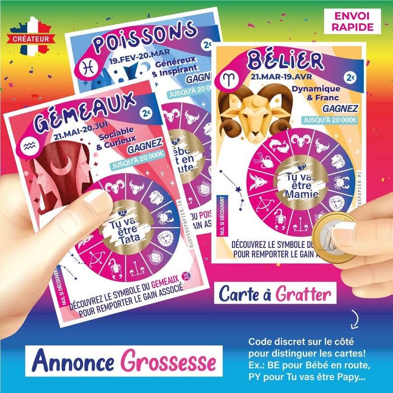 annonce grossesse carte à gratter jeu similaire fdj idée originale ticket a gratter astro zodiac papa famille signe zodiaque Envoi rapide image 2