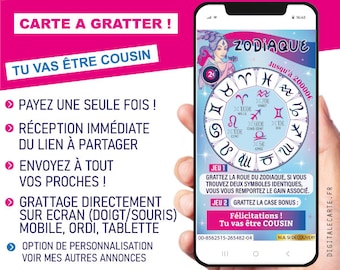 Cousin annonce grossesse Carte à gratter digitale surprise carte numérique grattage directement sur écran doigt/souris tu vas être cousin