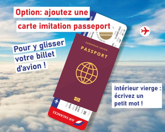 Annonce voyage surprise - carte à gratter annonce voyage - billet d'avion  personnalisé
