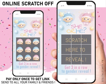 Tic Tac Toe GIRL instant Digital Scratch off card gender Reveal Girl, announcy baby family friends ENGLISH text! it's a girl ! online card