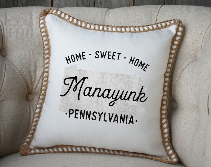 Manayunk pillow cover, 16x16, (insert included).  Great way to send some local love! Great Doylestown Christmas gift, housewarming gift.