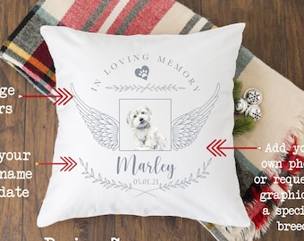 Pet memorial pillow, 16x16. In loving memory of your dog or cat, personalized with your name