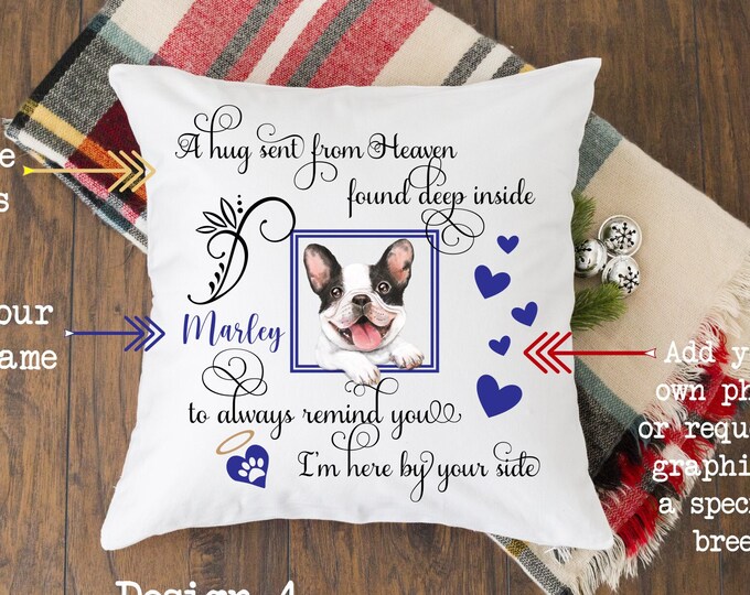 Pet memorial pillow, 16x16. In loving memory of your dog or cat, personalized with your name