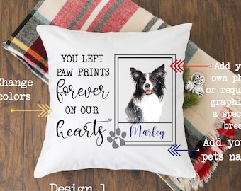 Pet memorial pillow, 16x16. In loving memory of your dog or cat, personalized with your name