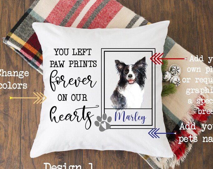 Pet memorial pillow, 16x16. In loving memory of your dog or cat, personalized with your name