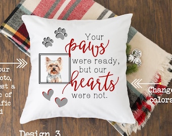 Pet memorial pillow, 16x16. In loving memory of your dog or cat, personalized with your name